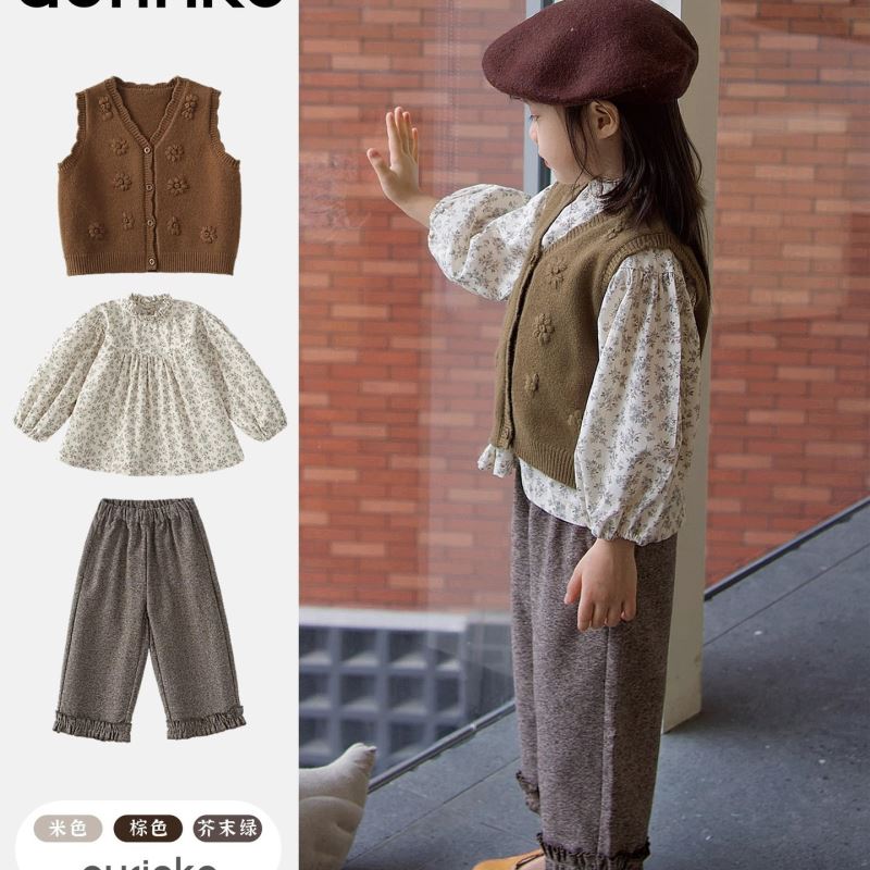 「2025」子供服★ニットベスト★長袖シャツ+ズボン★韓国風子供服★2色90cm〜140cm