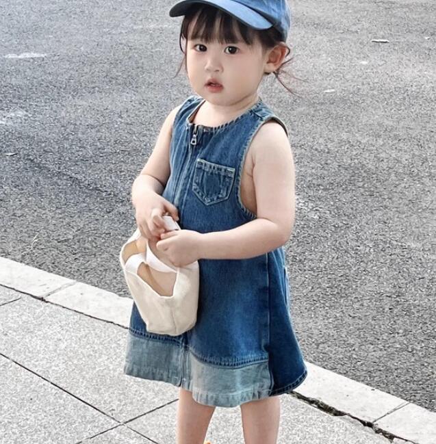 「2025」子供服★ワンピース★デニム★袖なし★韓国風子供服★7#〜17#