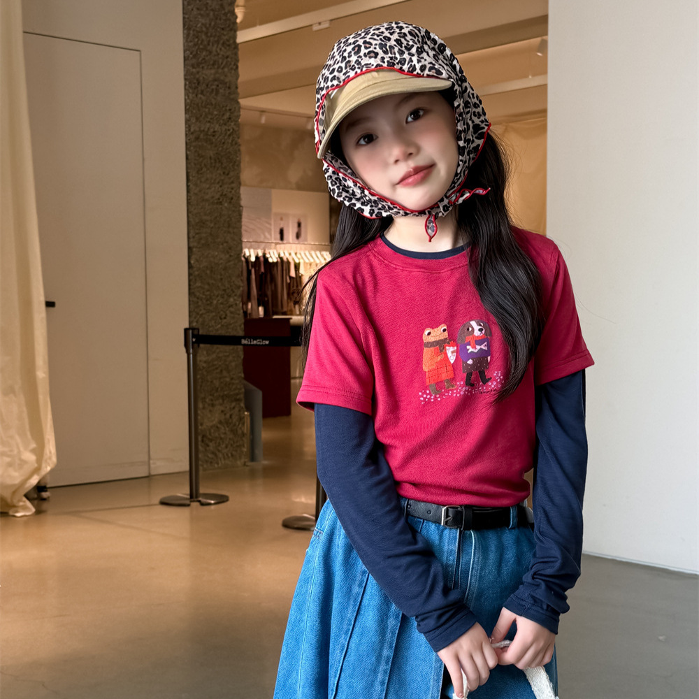 2025秋新作★子供服　長袖+短袖トップス　セット★100cm〜160cm 2色
