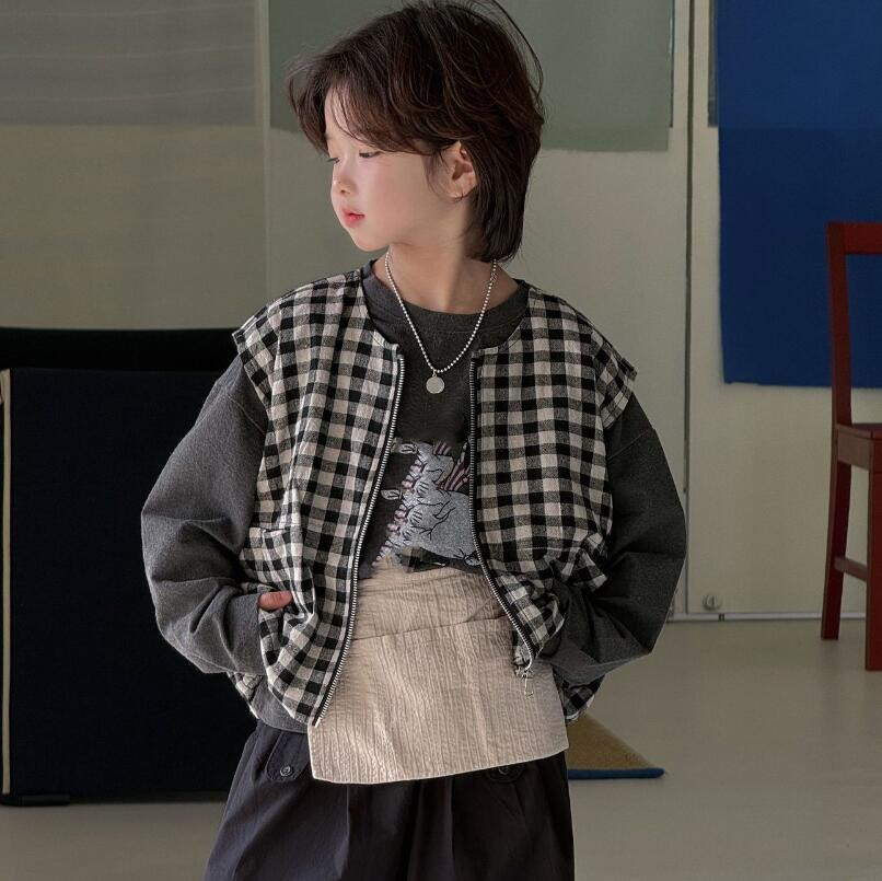 2026新品★子供服 　ベスト格子コート★100cm〜160cm