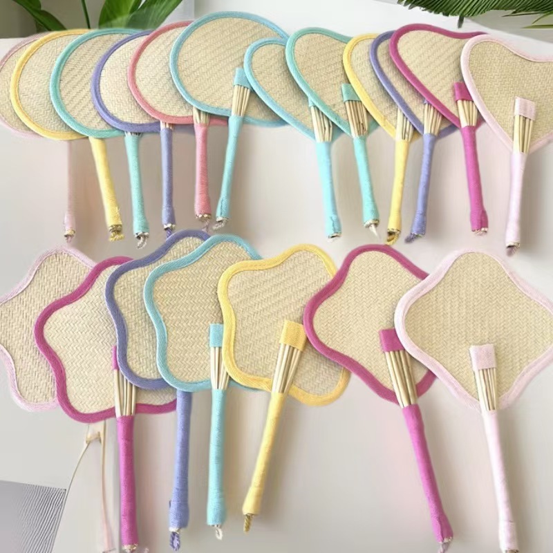 ★麦わら手編み DIY うちわ★手持ち便利　扇子10色