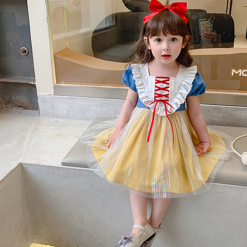 キッズ春夏 韓国風子供服 3 8歳女の子 白雪姫 フリル チュールスカート 半袖ワンピ ワンピース 7 15 千尋問屋
