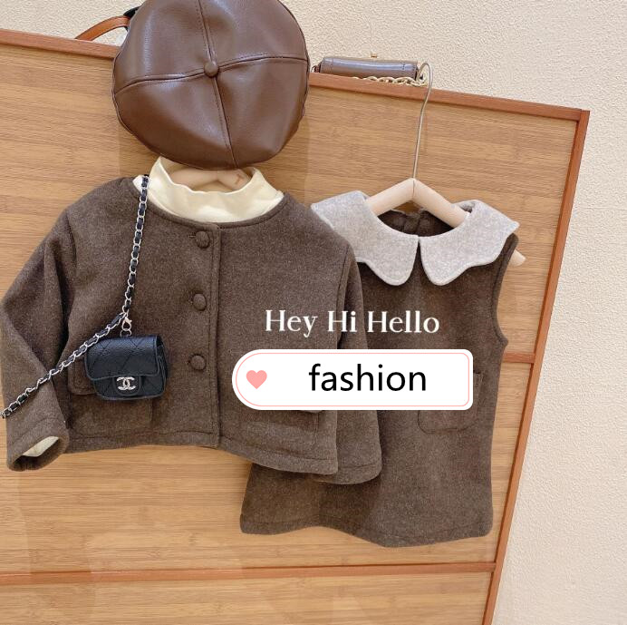秋冬新作★子供服★コート+ベスト★長袖シャツ★キッズ女の子★韓国風子供服★80-140CM