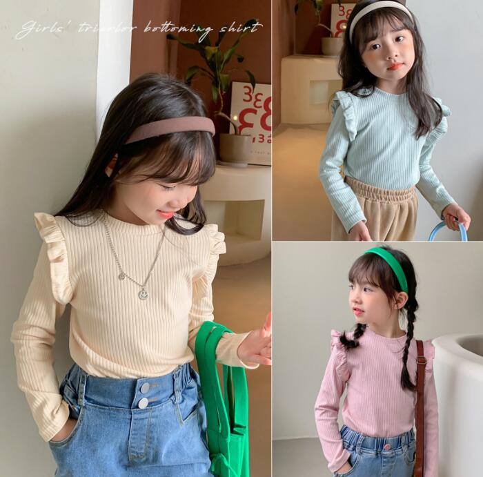 子供服★トップス★Tシャツ★韓国風子供服★キッズ女の子★無地★3色★90-140CM