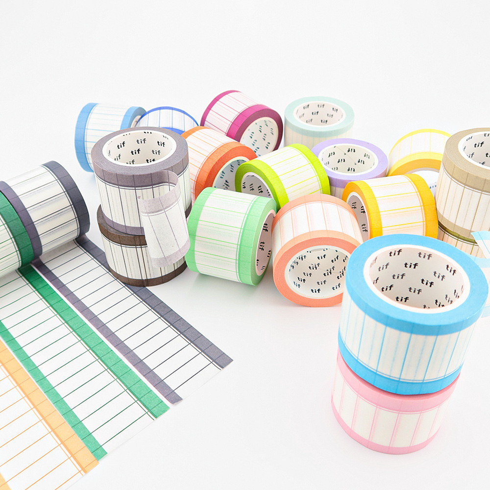 塩系文具 シール貼紙 手帳素材 マスキングテープ マカロンカラー 幾何学チェック柄 35mm*10m 24色