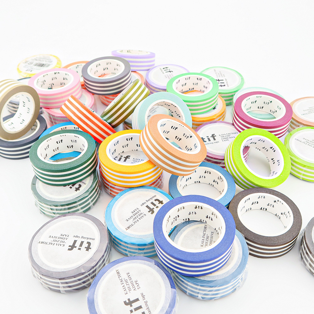 塩系文具 シール貼紙 手帳素材 マスキングテープ マカロンカラー 幾何学ストライプ柄 15mm*10m 24色