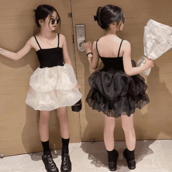 お勧め 春夏新作 子供服 女の子 ティアードスカート チュールスカート 袖なしワンピ ワンピース 5-13