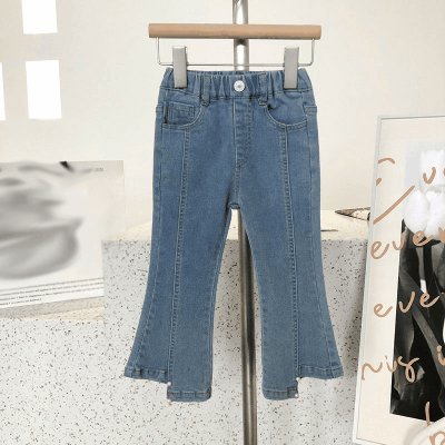 キッズ2023春夏 3-8歳女の子 パール フレアパンツ ベルボトム デニムパンツ ジーパン ジンーズ 90-140