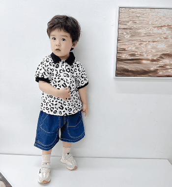 お勧め 春夏新作 男女 韓国風子供服 デニムパンツ ハーフパンツ ジーパン ヒョウ柄 Tシャツ+ズボン 80-120