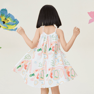 お勧め 春夏 韓国風子供服 スリップドレス ワンピース グラフィティ ノースリープ 不規則ワンピ 90-140