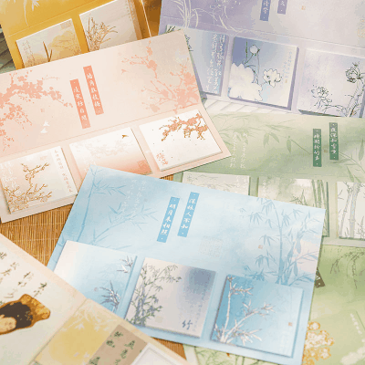 インテリア 貼り付け付箋 ポストイット メモポスト 手帳素材 ラベル 中華風 水墨画 60枚入