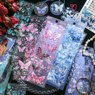 PVCシール インテリア ステッカー  幾何学 ゴシック 星月 ハート バタフライ クリスタル 3枚入