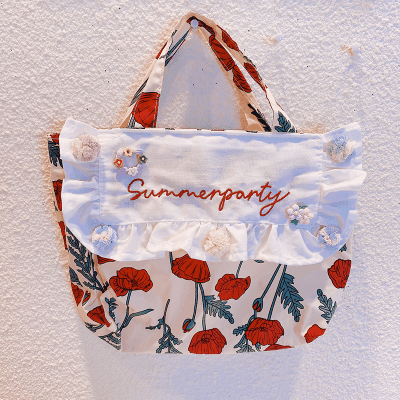 お勧め 春夏 大人も子供 ガールズ キッズ 収納バッグ ハンドバッグ 花柄 フリル 手提げバッグ