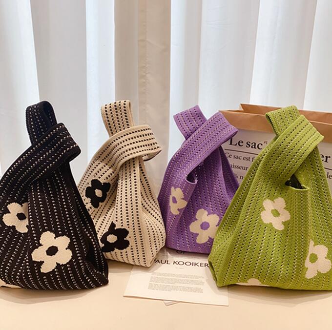 バッグ★レディース★トートバッグ★ハンドバッグ★ニットバッグ★大容量★花柄★4色