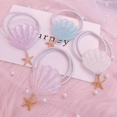 ハワイ 春夏 キッズ用 ガールズ ヘアゴム リングゴム ヘアアクセサリー 海洋 ヒトデ貝殻 シェル キラキラ