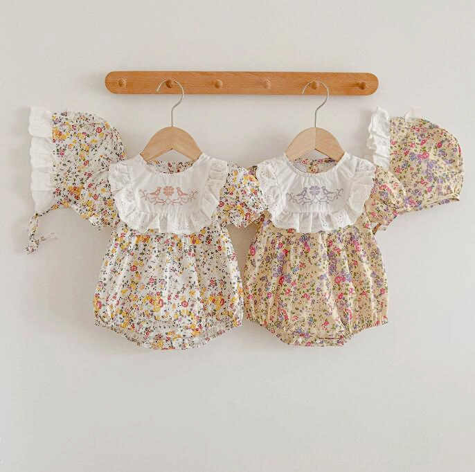 子供服★ロンパース+帽子★連体服★韓国風子供服★ベビー★花柄★2色★66-100CM