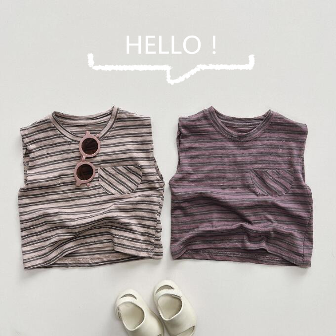 子供服★トップス★ベスト★韓国風子供服★キッズ★男女兼用★ストライプ★2色★80-130CM