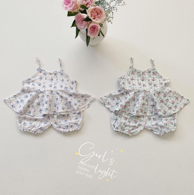 子供服★トップス+パンツ★セットアップ★韓国風子供服★ベビー★花柄★2色★66-100CM