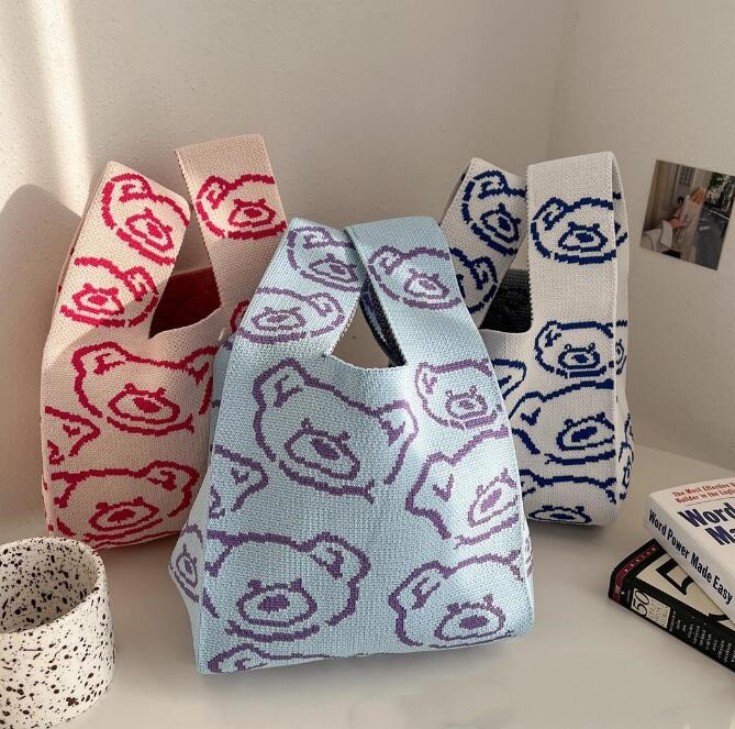 バッグ★レディース★トートバッグ★ハンドバッグ★ニットバッグ★大容量★3色