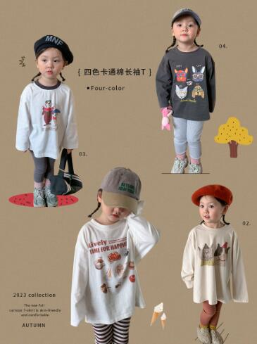 2023秋新品W★子供服　長袖トップス★80-140cm★4色