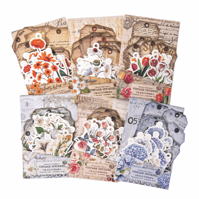 インテリア 始業 新学期 ペーパー素材紙 アンティーク 植物花葉 ラベル イラスト フラワー 40枚入