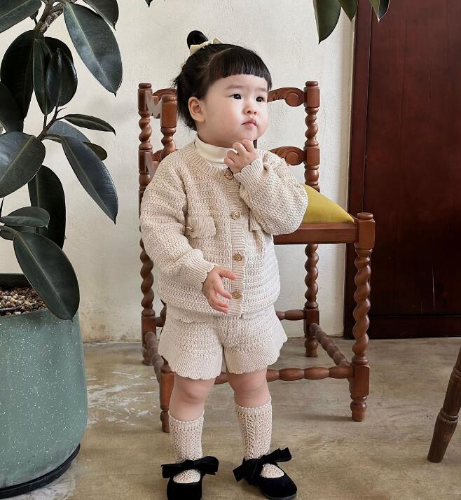 2023秋新品Cu★子供服　ニットコート+ズボン　セットアップ★73-110cm★2色