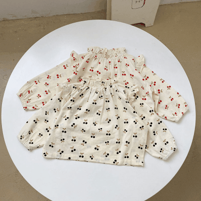 秋冬新作 ナチュラル系 ガール シャツ トップス ロングスリープ ブラウス サクランボ 80-130
