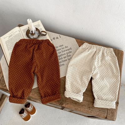 秋冬新作 ユニセックス 子供服 コーデュロイ ドット柄 ボトムス ロングパンツ ズボン 66-100