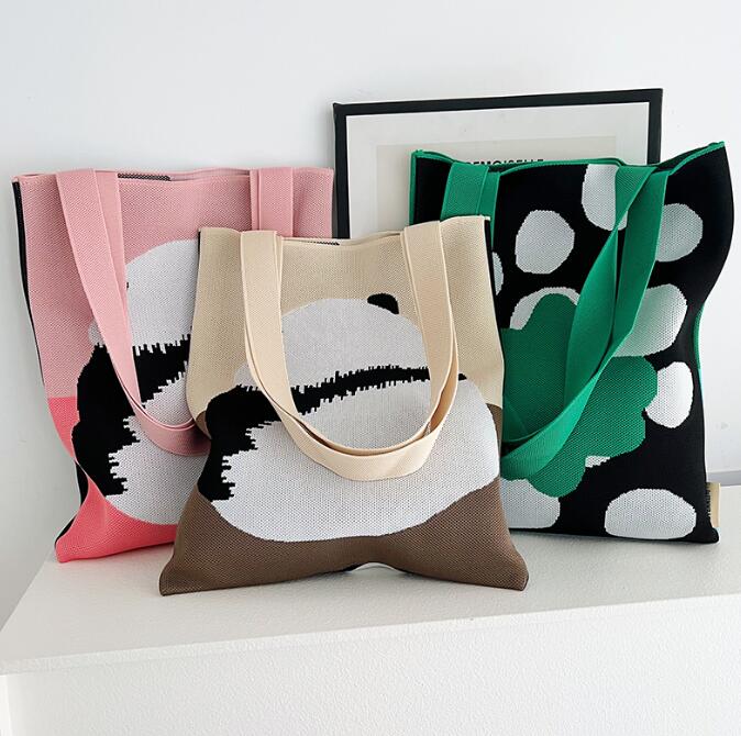 バッグ★パンダ★トートバッグ★ハンドバッグ★ニットバッグ★ショルダーバッグ★大容量★3色