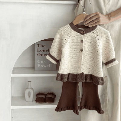 秋冬新作 ガール 子供服 ニット ベルボトム ロングパンツ ジャケット カーディガン セーター 66-100cm