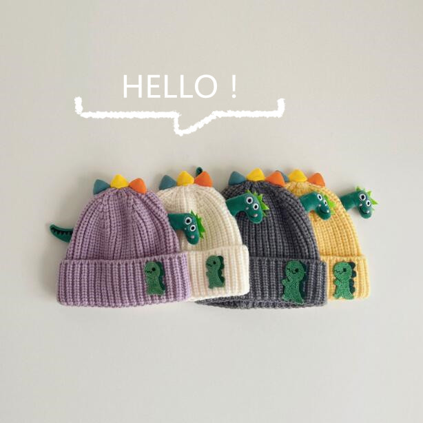 「2023秋冬」子供用★帽子★キッズ★ニット帽子★男女兼用★暖かい★ダイナソー★7色