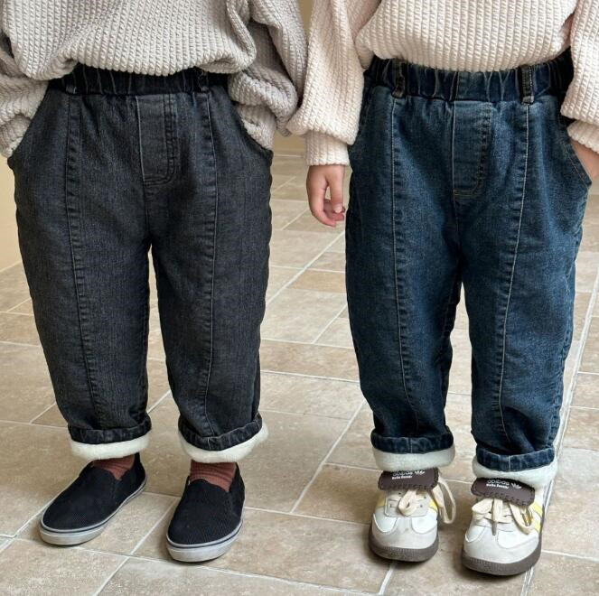 子供服★ズボン★ジーンズ★裏起毛★キッズ★男女兼用★デニム★2色★80-150CM