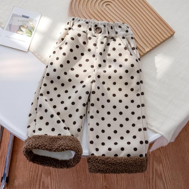 子供服★ズボン★ボトムス★裏起毛★韓国風子供服★キッズ女の子★水玉★2色★80-130CM