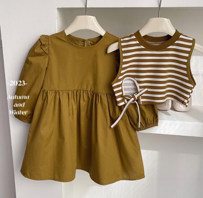 子供服★ワンピース+ベスト★セットアップ★韓国風子供服★キッズ女の子★90-140CM