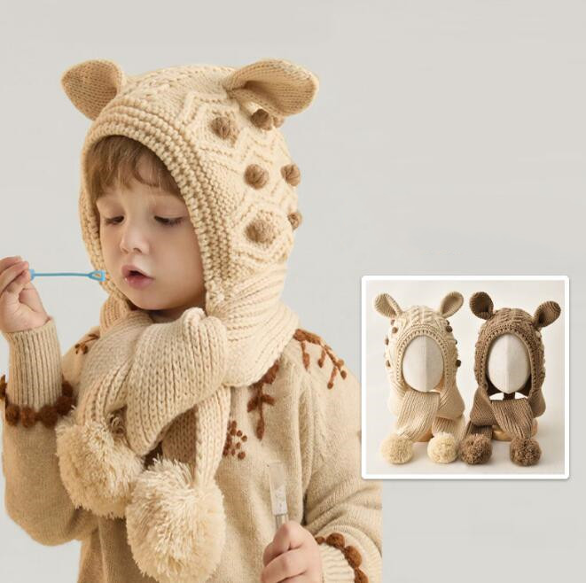 子供用★帽子/マフラー★キッズ★ニット★男女兼用★暖かい★耳カバー★防寒★可愛い★5色