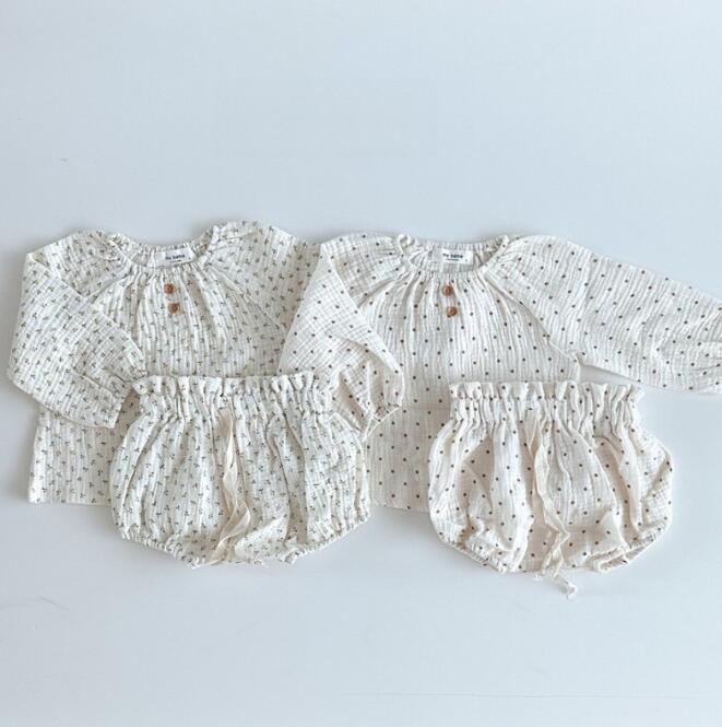 「2024」子供服★トップス+パンツ★セットアップ★韓国風子供服★花柄/ドット★2色★66-100CM