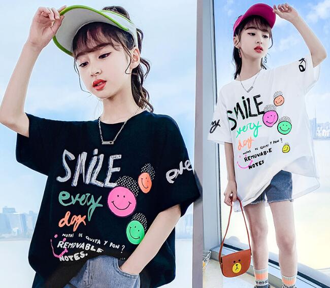 子供服★トップス★Tシャツ★韓国風子供服★キッズ女の子★笑顔★2色★90-150CM