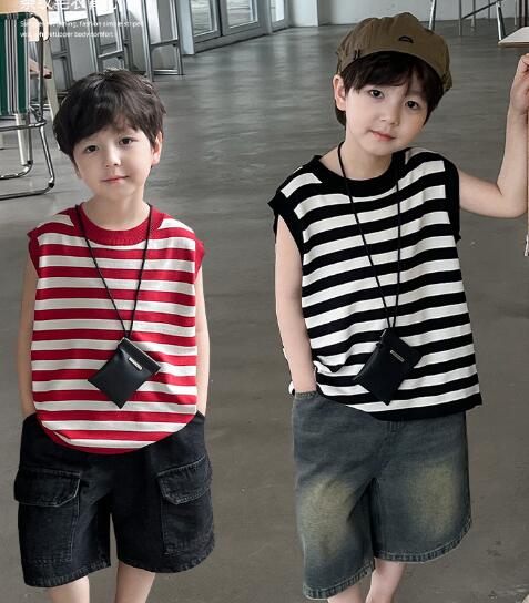 「2024」子供服★トップス★ベスト★ストライプ★キッズ男の子★2色★90-150CM