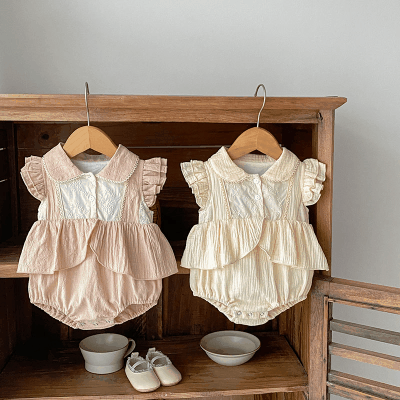 春夏新作 ガールズ 連体服 韓国風子供服 0-3歳 フリル 花柄 スカート付 ロンパース カバーオール 66-90