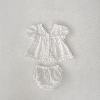 春夏新作 0-3歳キッズ ガール 花柄 ブラウス ハーフスリーブ シャツ上着+ショートパンツ 66-100