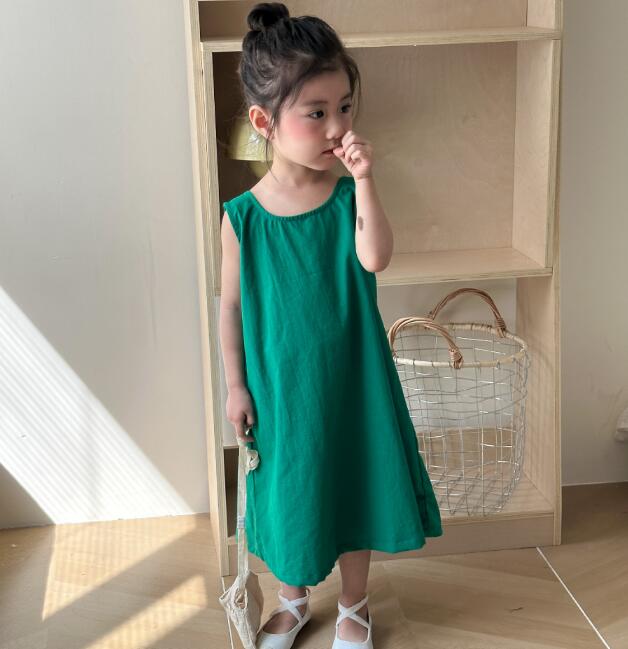 「2024」子供服★ワンピース★袖なし★無地★韓国風子供服★キッズ女の子★80-150CM