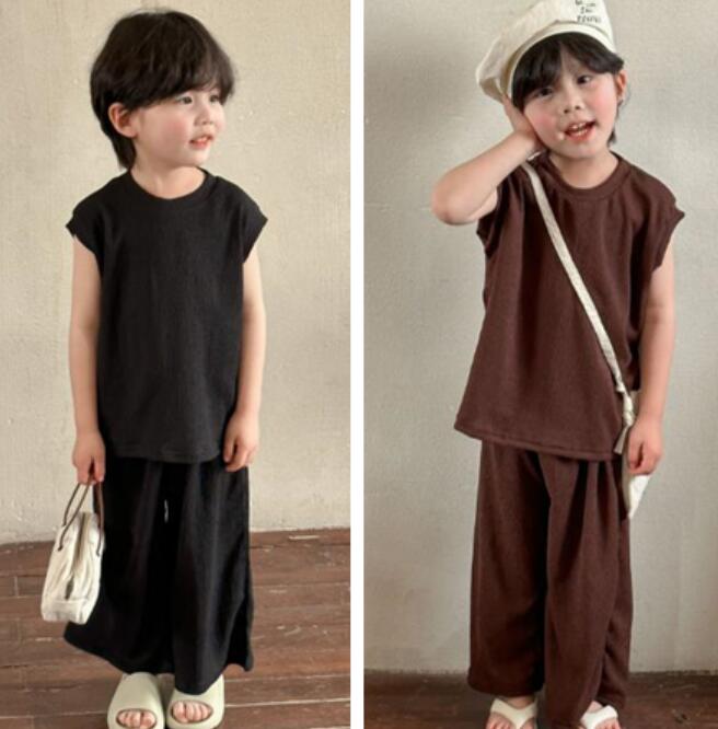 「2024」子供服★トップス+ズボン★セットアップ★無地★韓国風子供服★2色★80-150CM