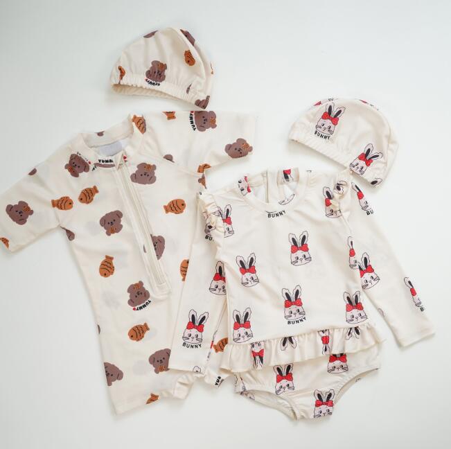 「2024」子供服★水着+帽子★連体服★キッズ★男女兼用★2色★80-130CM