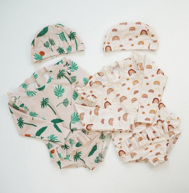 「2024」子供服★水着+帽子★連体服★長袖★キッズ★2色★80-130CM