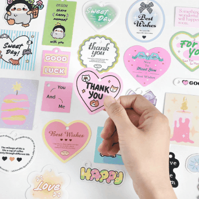 ペーパー素材紙 ミニカード 花フラワー ハート アニマル パンダ ラベル タグ 15枚入