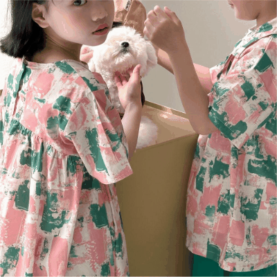 韓国風子供服 花柄 海ビーチ 2024春夏 姉妹兄弟コーデ ワンピース&シャツ上着 トップス 半袖 90-150cm