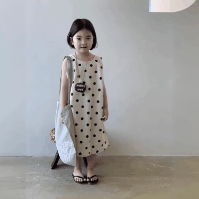 春夏 韓国風子供服 キッズ ガール シフトドレス ドット柄 バックレス ワンピース ワンピ 7-17