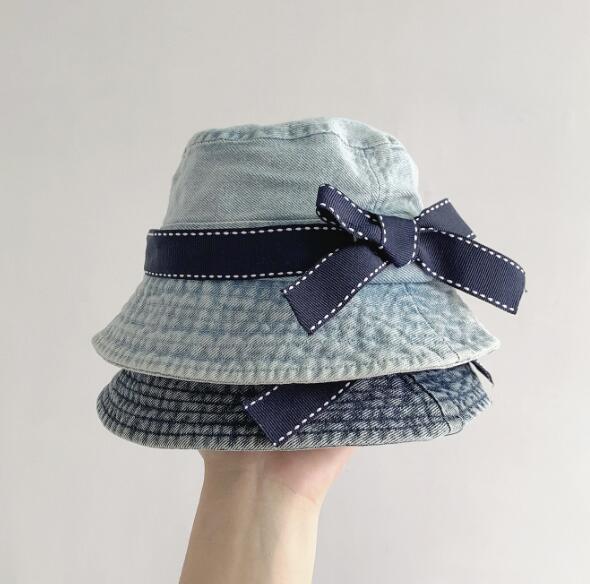 「2024」子供用★帽子★バケットハット★デニム★蝶結び★キッズ★2色