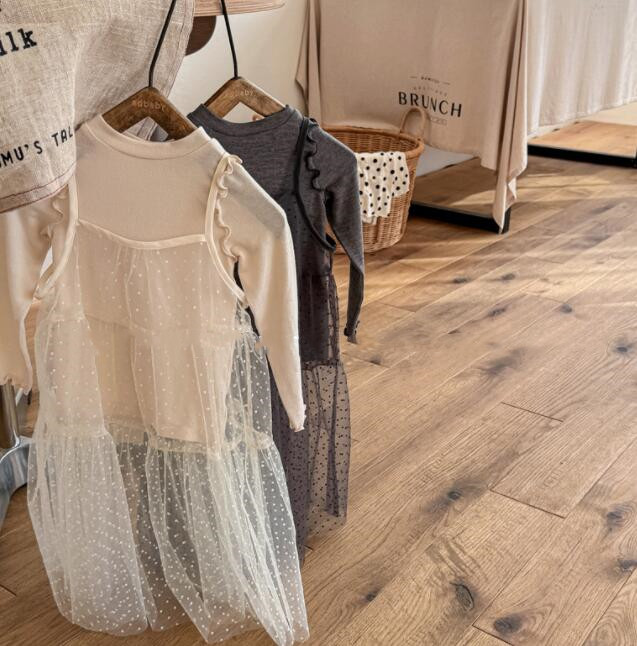 「2024」子供服★レースワンピース+長袖シャツ★セットアップ★韓国風子供服★2色80cm〜130cm