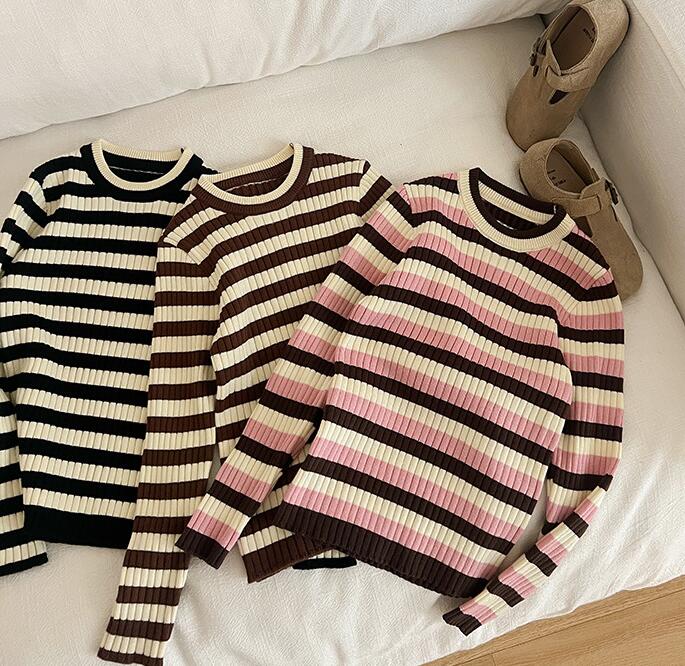 「2024」子供服★トップス★ニット★ボーダー★韓国風子供服★3色90cm〜150cm